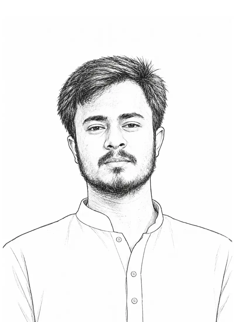 Pen sketch of the same portrait of Humayon Kabir